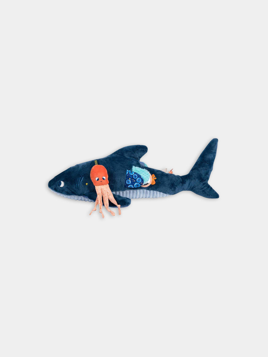 Blue shark-shaped soft toy for kids